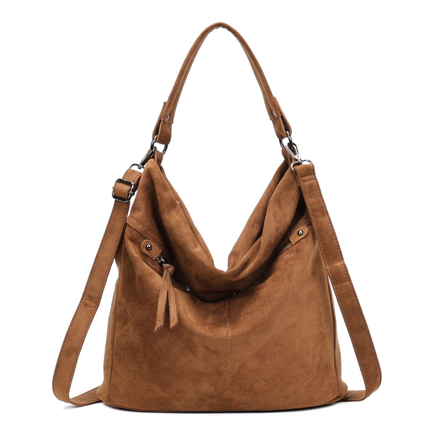 Schultertasche Damen Tasche Samt Shopper Hobo-Bag Umhängetasche Wildleder-Optik Reise