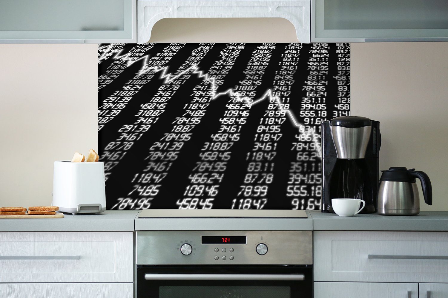 Aktienkurs (1-tlg) Wallario schwarz-weiß, Küchenrückwand Fallender