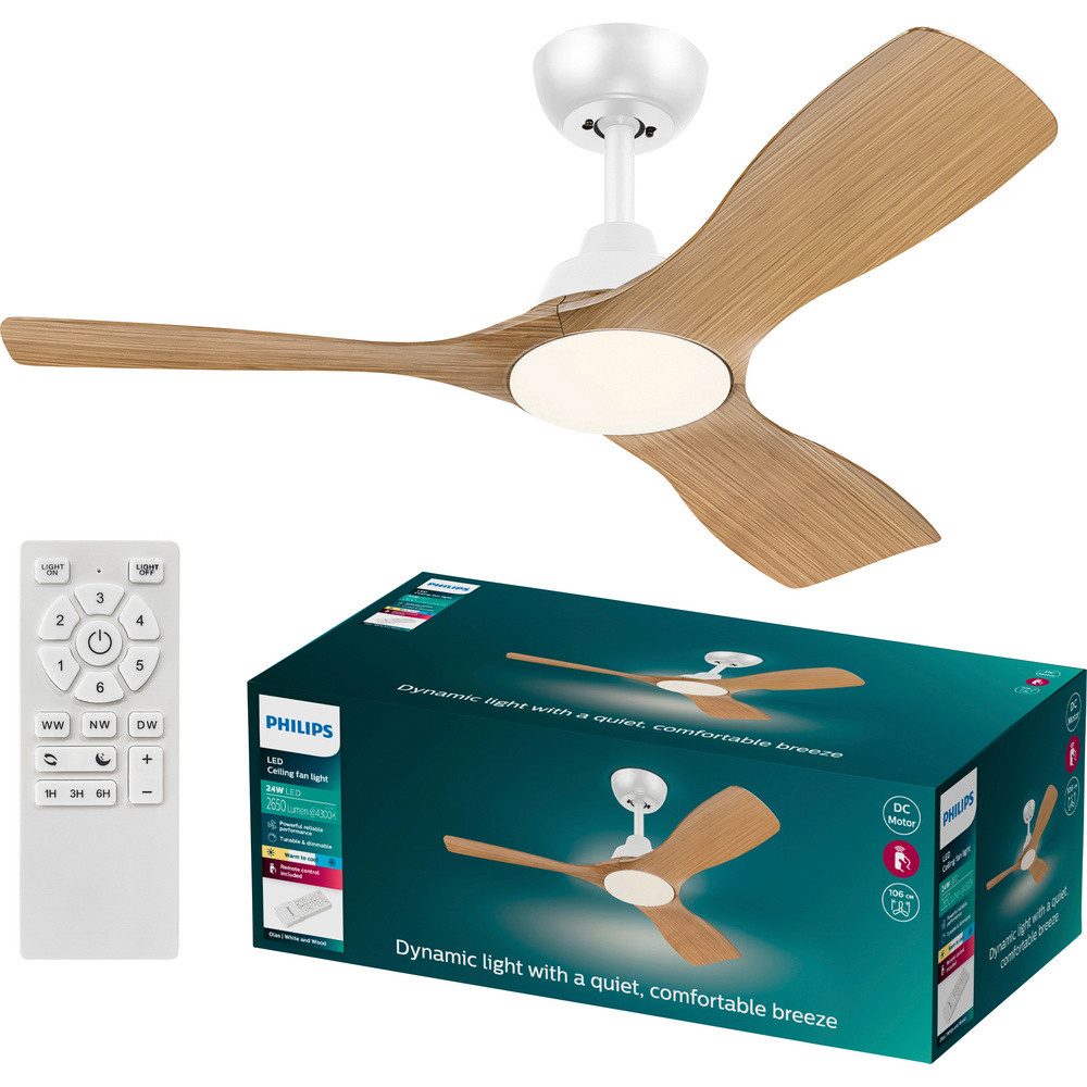 Philips Bodenventilator Philips LED Olas Deckenventilator 30 W (x H) 1070 mm x 310 mm Weiß, 107.00 cm Durchmesser