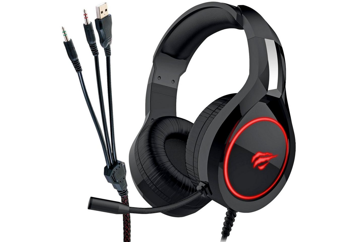 Schwaiger Gaming Over-Ear Headset GH50 2x 3,5mm Stereo Gaming-Headset (Mikrofon, PC Gamer Kophörer LED Licht Stereo Mikrofon Mikro Kopfbügel 2,2m Kabel)