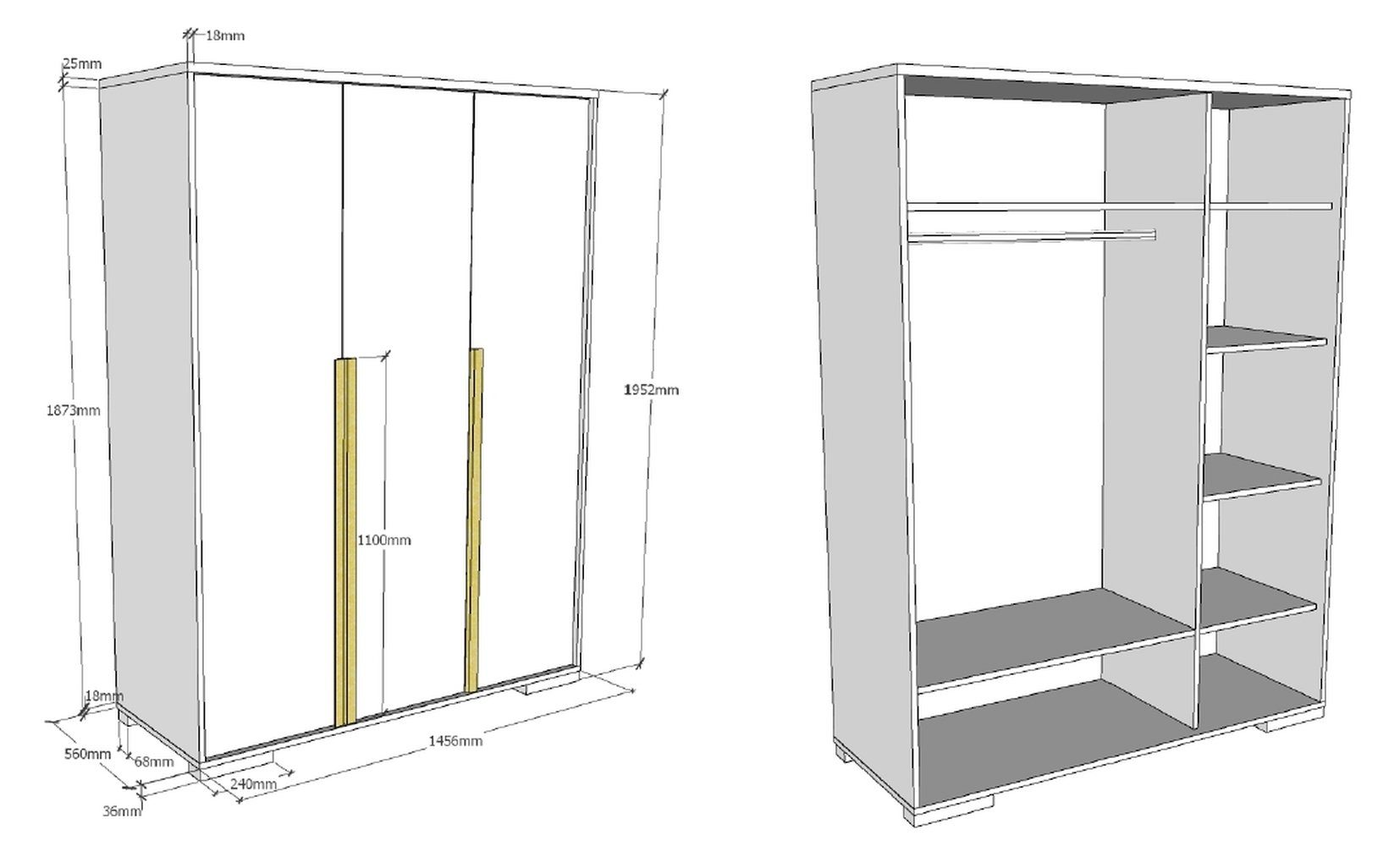 Abmessungen Türen. möbelando Kleiderschrank LONDON 145,6x195,2x56 in Anthrazit/Buche 3 mit cm (BxHxT)