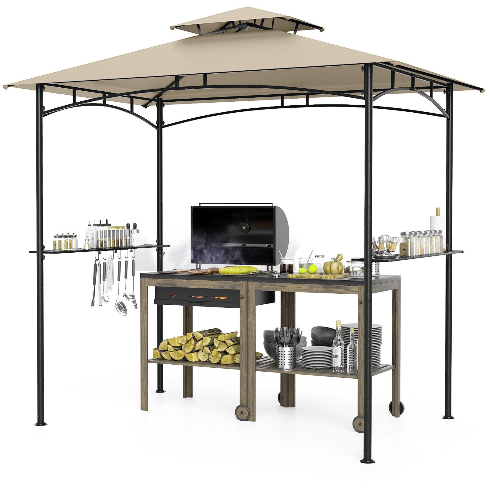 COSTWAY Grillpavillon, Grillüberdachung wetterfest, BBQ Pavillon für Garten