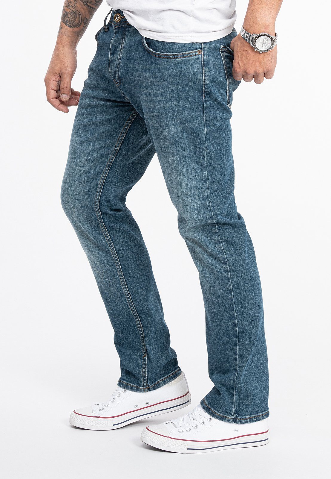 Jeans Regular-fit-Jeans Rock Herren Creek RC-2275 Blau Stonewashed