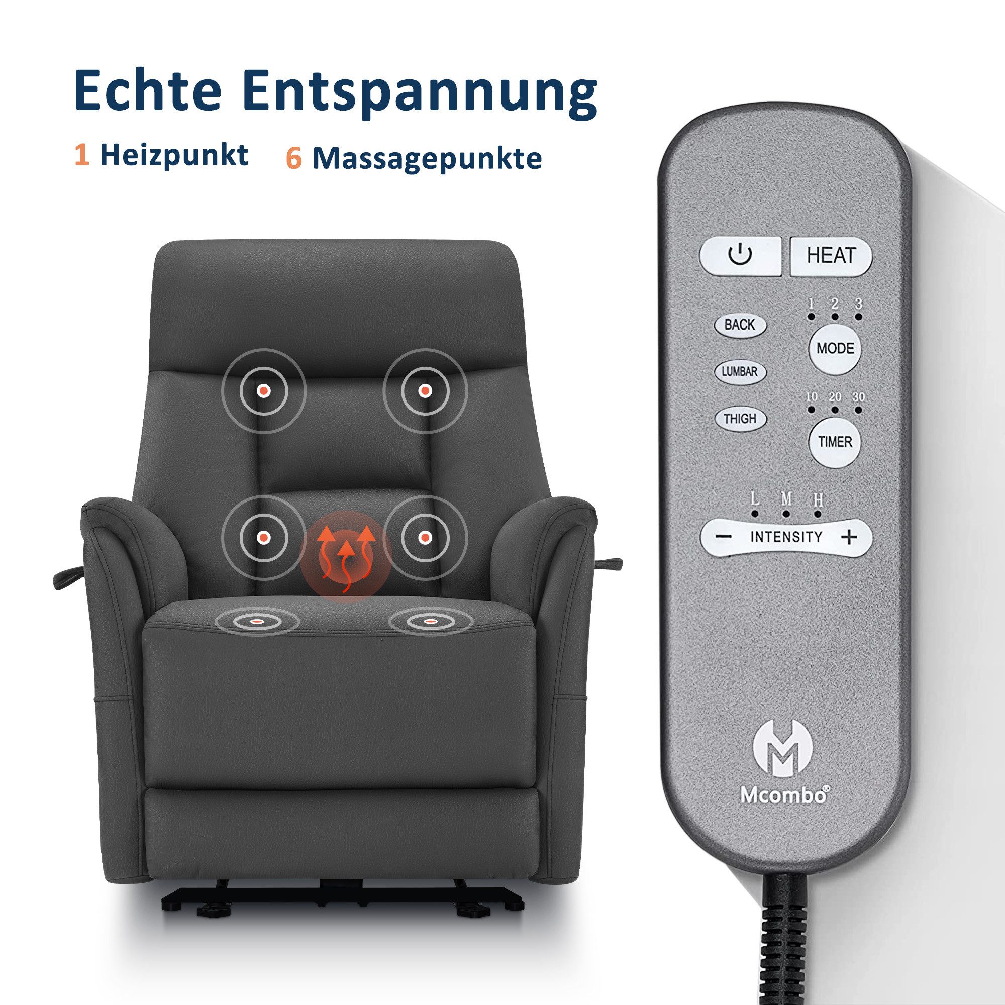 MCombo Sessel M MCombo Elektrisch Relaxsessel Massagesessel Fernsehsessel 7063, mit Relaxfunktion