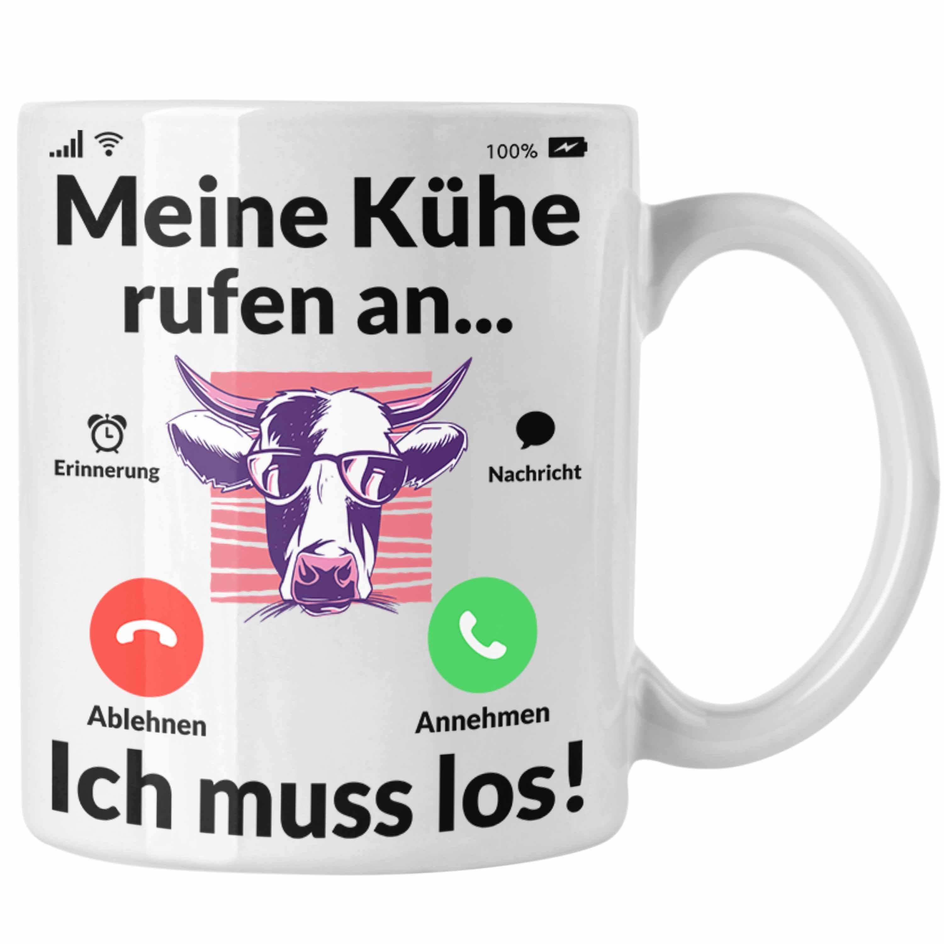 Trendation Tasse Trendation - Meine Kuh Grafik Landwirtin Tasse Geschenk Kühe Bauer Landwirt Rufen weiss Geschenkidee An