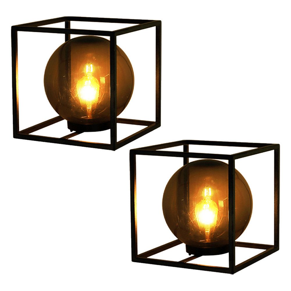 GLOBO LIGHTING LED Solarleuchte, LED-Leuchtmittel fest verbaut, Warmweiß, Solarleuchte Außenlampe Würfel Kugelleuchte rauch Gartenlampe 2er Set
