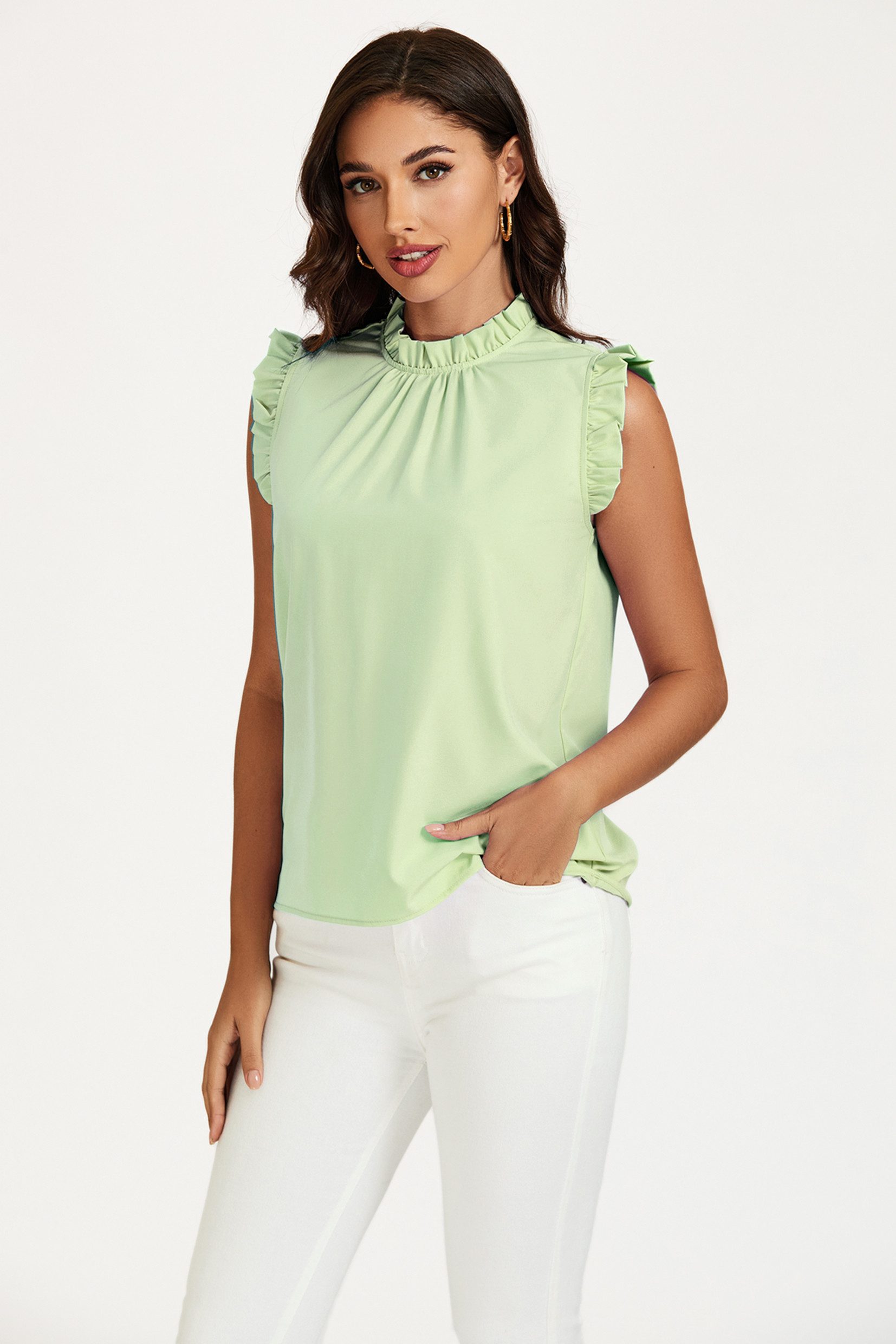 FS Collection Blusentop Damen Blusentop ärmellos mit Rüschenkragen elegante günstig online kaufen