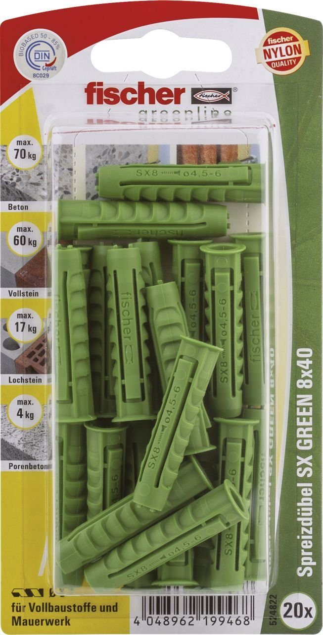 fischer Schrauben- und Dübel-Set Fischer Spreizdübel SX green 8.0 x 40 mm - 20