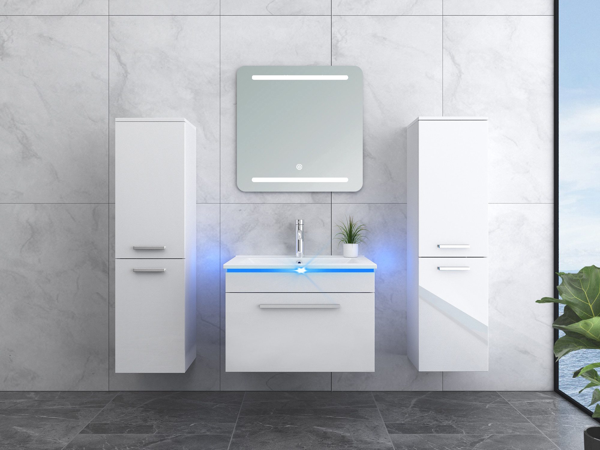 Faizee Möbel Badmöbel-Set Badmöbel set, Weiß komplett 5TLG 90/120 cm, (Komp günstig online kaufen