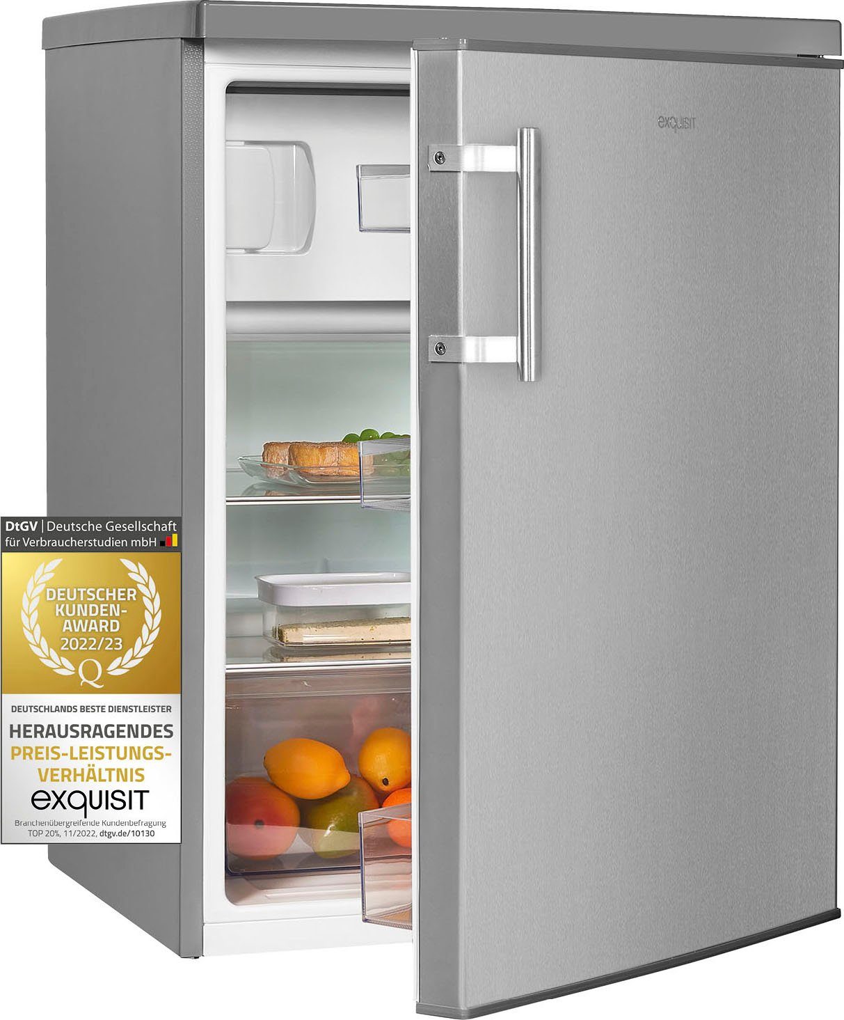 exquisit Kühlschrank KS18-4-H-170E cm edelstahl 85,0 inoxlook, breit hoch, cm optik 60,0