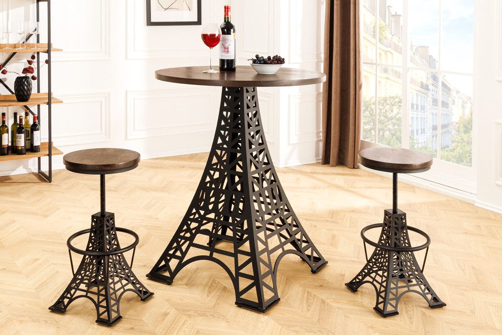 riess-ambiente Bartisch PARIS LOFT 105cm dunkelbraun/schwarz - Mango-Massivholz, Eiffelturm (Einzelartikel, 1-St), Handgefertigter Esstisch mit Loft-Design - ideal für Esszimmer & Küche