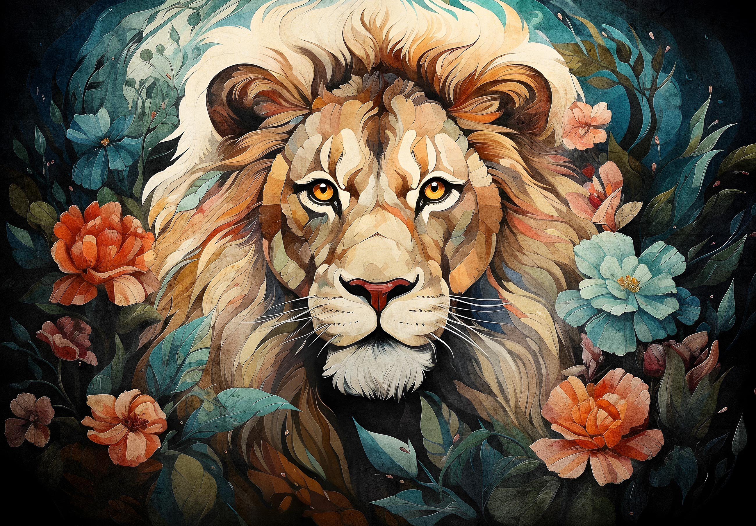 Wallarena Fototapete Löwe Blumen Tiere Vlies Tapete Wohnzimmer