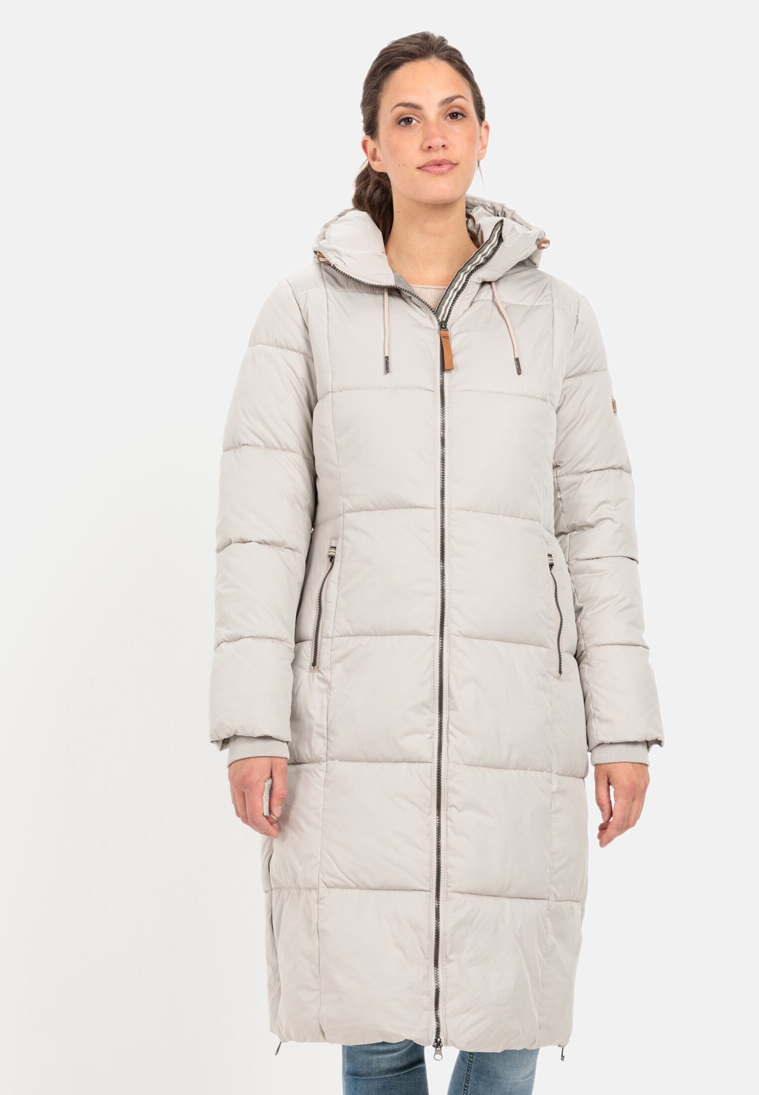 Steppmantel Kapuze mit Weiß-Grau Steppjacke active camel