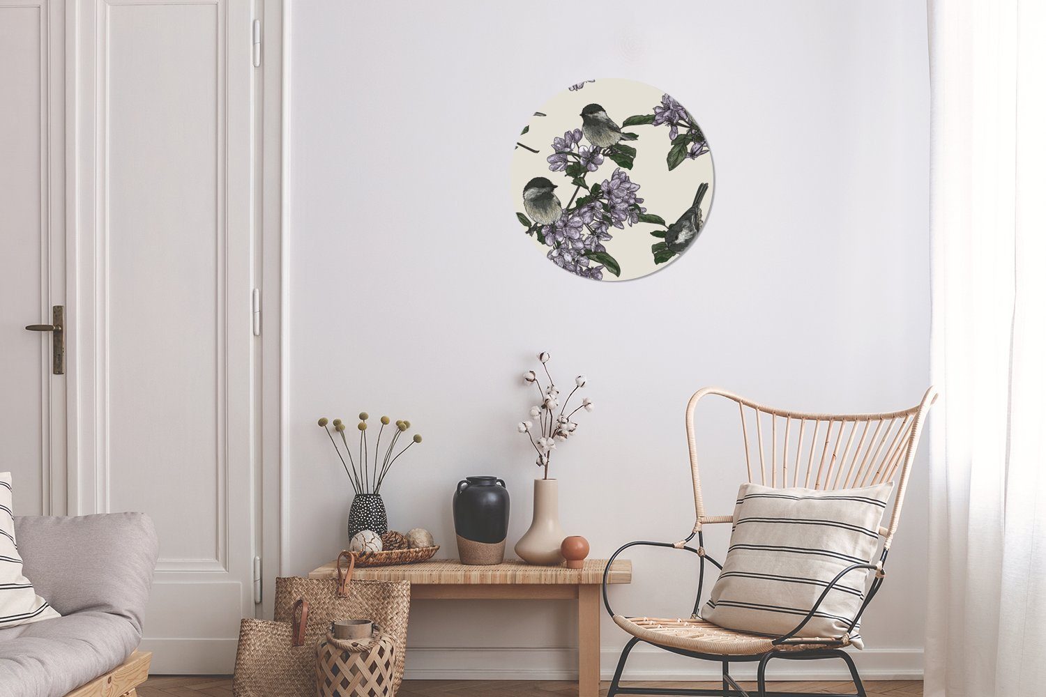 Vogel Kreis Rundes Wandbild, cm - - Muster, 30x30 Blume Wanddekoration (1 Wohnzimmer, Gemälde MuchoWow St), Forex,