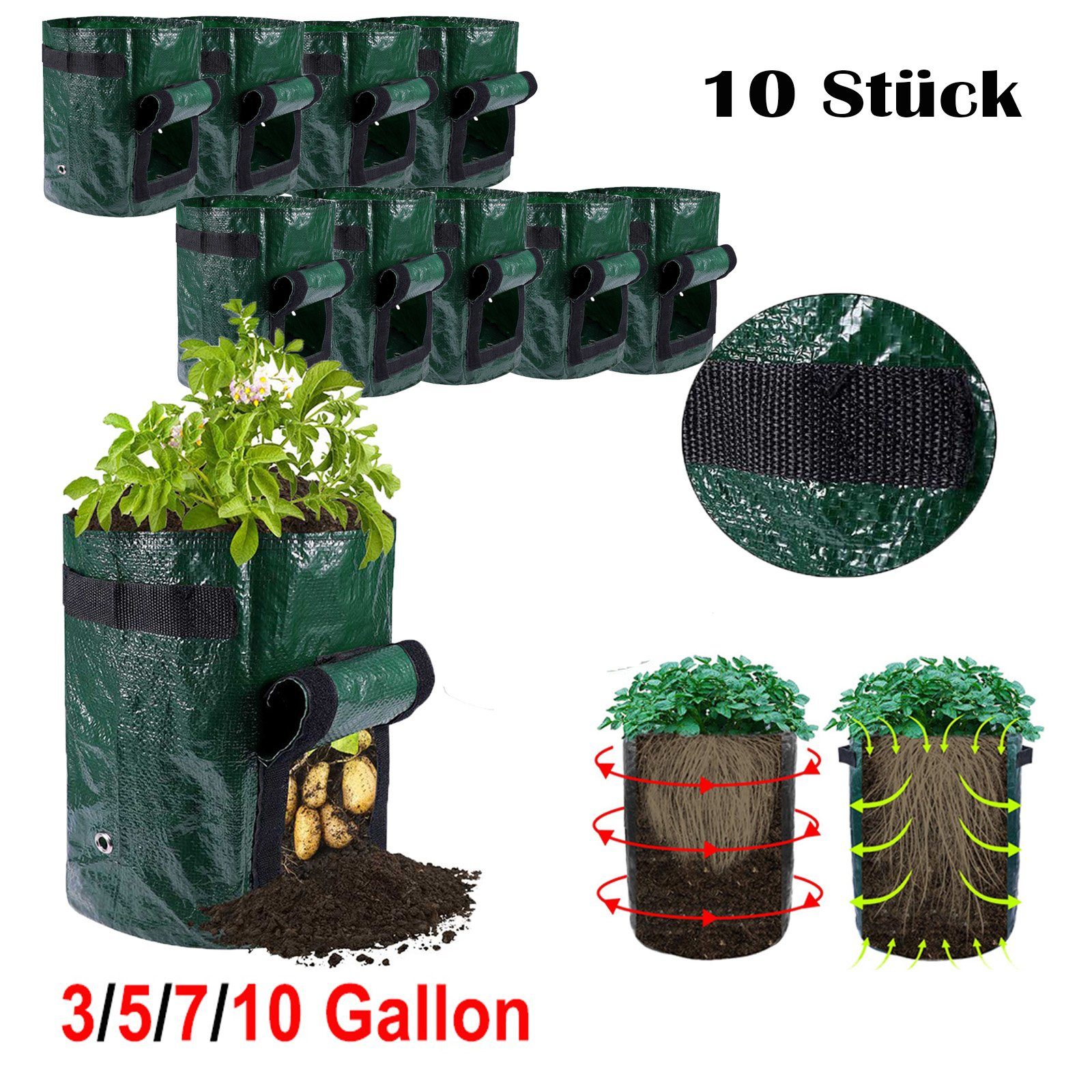 BTTO Pflanzkübel 1/5/10er-Pack. Kartoffel Pflanzsack, 3/5/7/10 günstig online kaufen