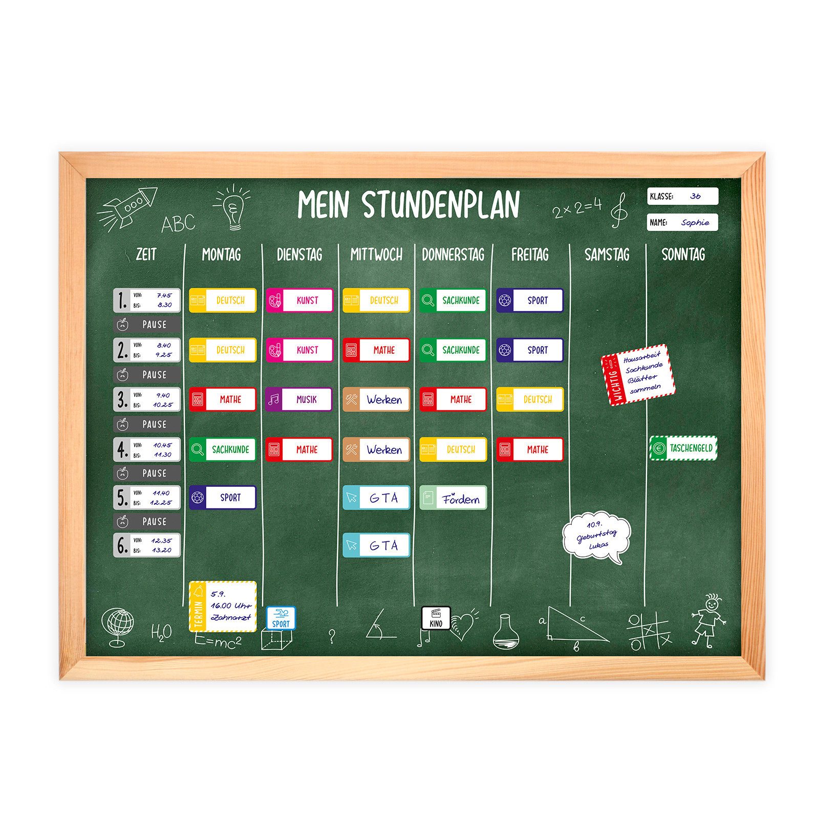 nikima Schreibtischkalender magnetischer Stundenplan Tafel grün mit 90 Magneten