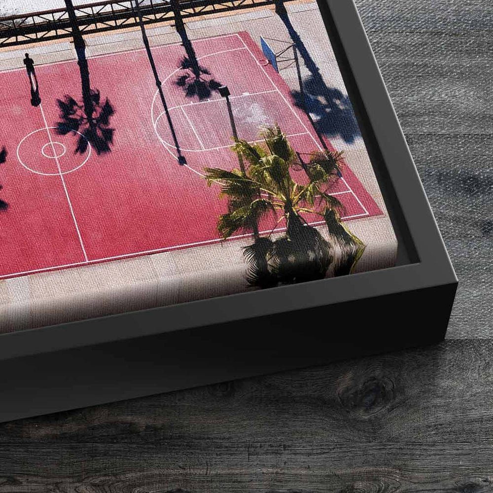 Natur Meer DOTCOMCANVAS® Baum weiß C Basketball rosa blau Leinwandbild weißer Court, Basketballplatz Wandbild Rahmen Basketball