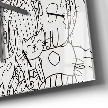 DEQORI Wanduhr 'Comic-Katzen' (Glas Glasuhr modern Wand Uhr Design Küchenuhr)