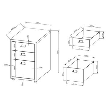 en.casa Rollcontainer, »Kökar« Schubladenschrank Stahl Grau