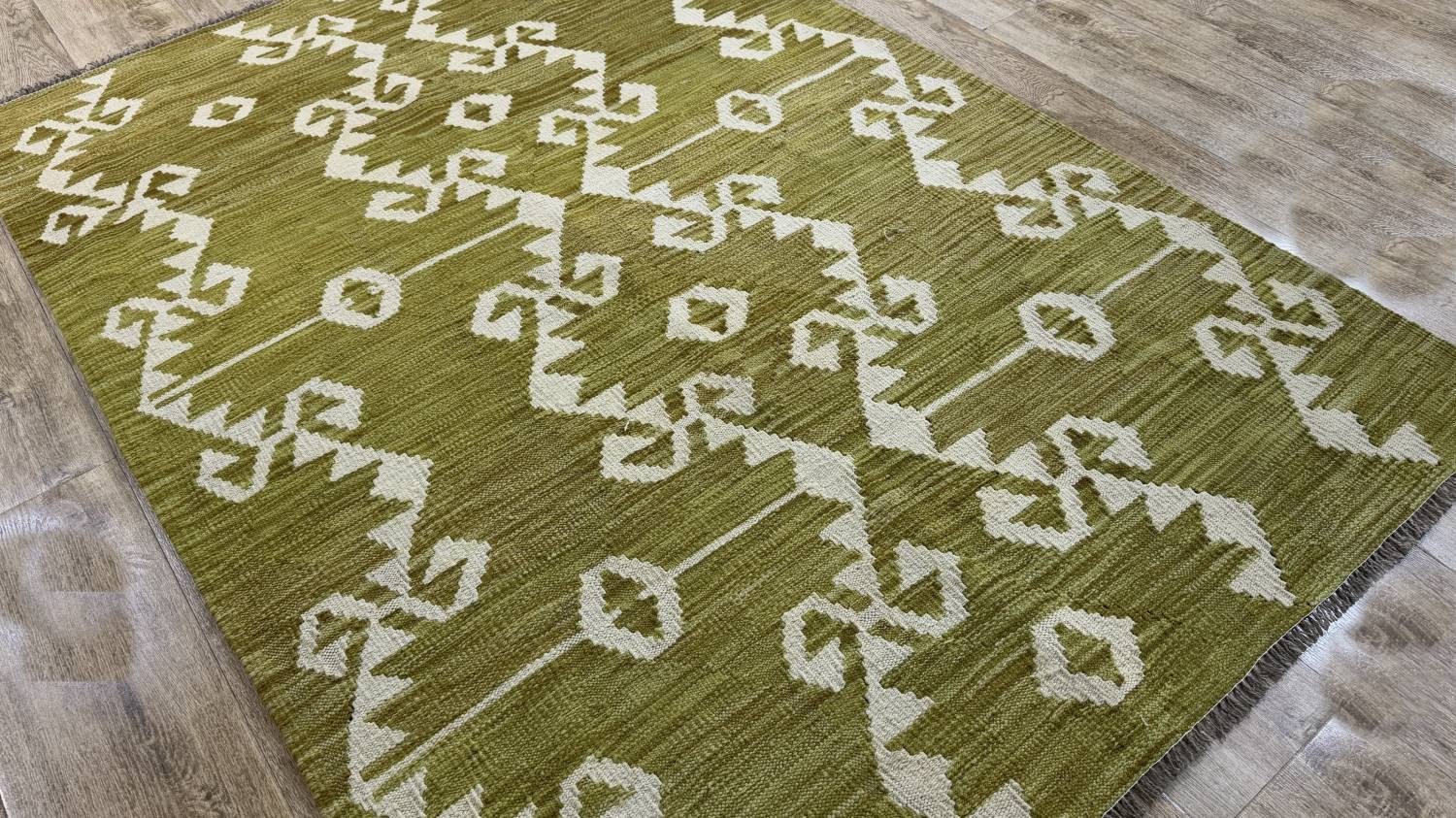 Rug Studios Teppich KELIM ORIGINAL HANDGEARBEITET, Rechteckig, Höhe: 5 mm, Handgefertigt, 125 x 177 cm, Grün