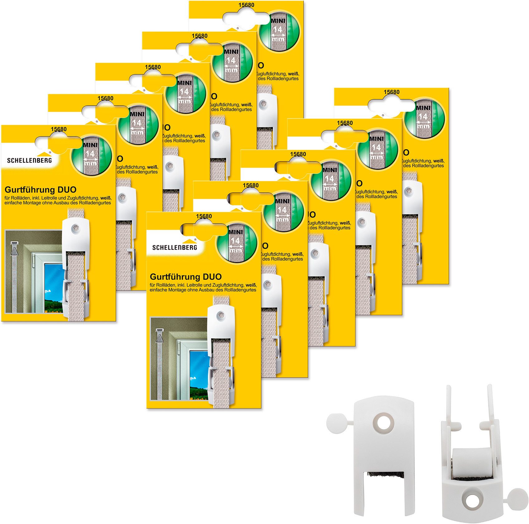 SCHELLENBERG Rollladen-Gurtführung Duo für das Rollladensystem Mini, für max. 1,4 cm Gurtbreite, Set, 10-St., inkl. Zugluftdichtung und Gurtleitrolle
