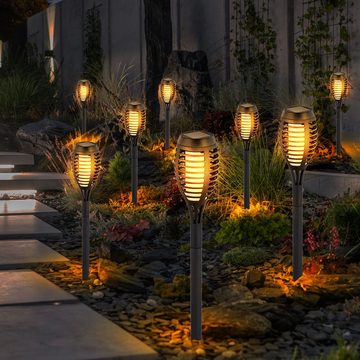 etc-shop LED Solarleuchte, LED-Leuchtmittel fest verbaut, Warmweiß, 4er Set LED Solar Fackeln Feuer Effekt Garten Außen Deko