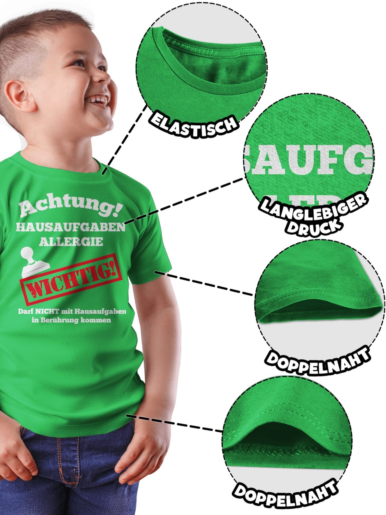 Schulanfang T-Shirt Geschenke Einschulung Grün 3 Allergie Junge Achtung Shirtracer Hausaufgaben
