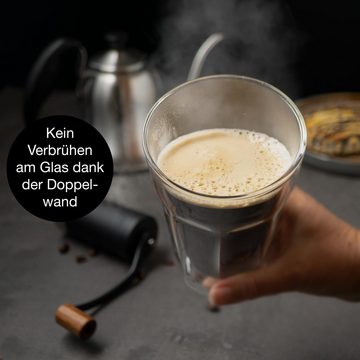 Moritz & Moritz Gläser-Set Moritz & Moritz Kelch Glas 4x 450ml, Borosilikatglas, Doppelwandige Gläser für Kaffee, Tee oder Dessert