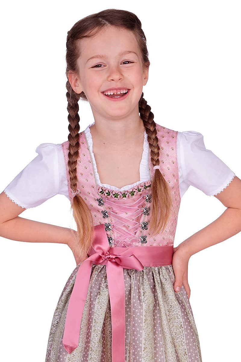 Isar-Trachten Dirndl Kinderdirndl 3tlg. - ALONA - rosa/hellgrün