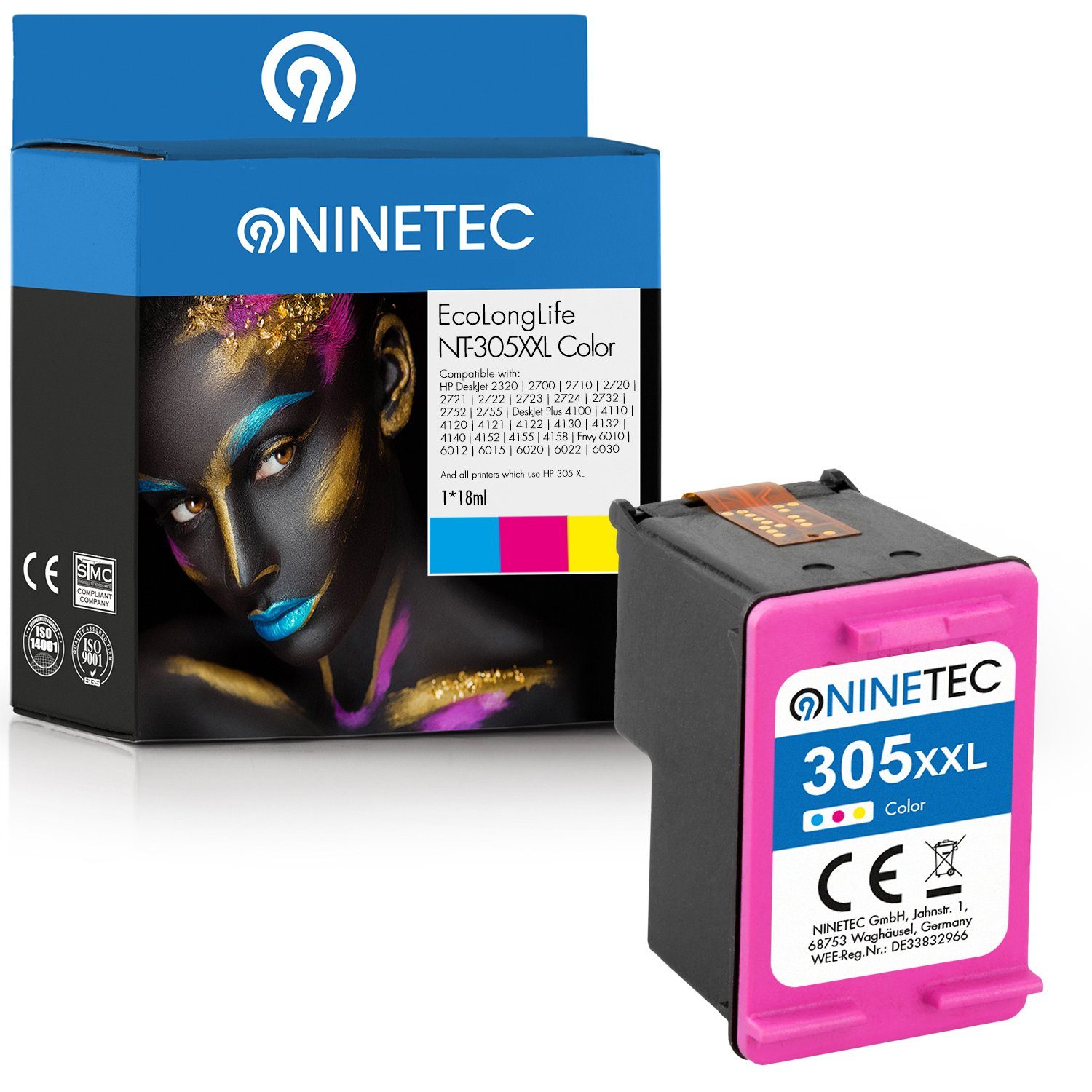 NINETEC EcoLonglife ersetzt HP 305 305XL XL XXL Color über 350% mehr Inhalt! Tintenpatrone