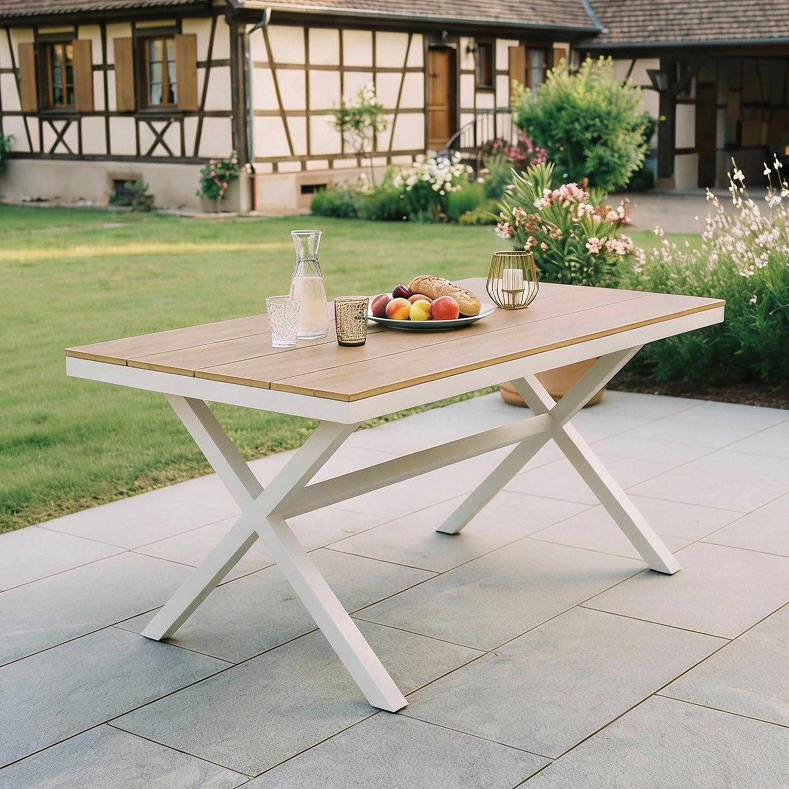 IDIMEX Gartentisch ISOLA, Terrassentisch wetterfest 150x90cm Holzoptik Outdoor Tisch weiß/natur
