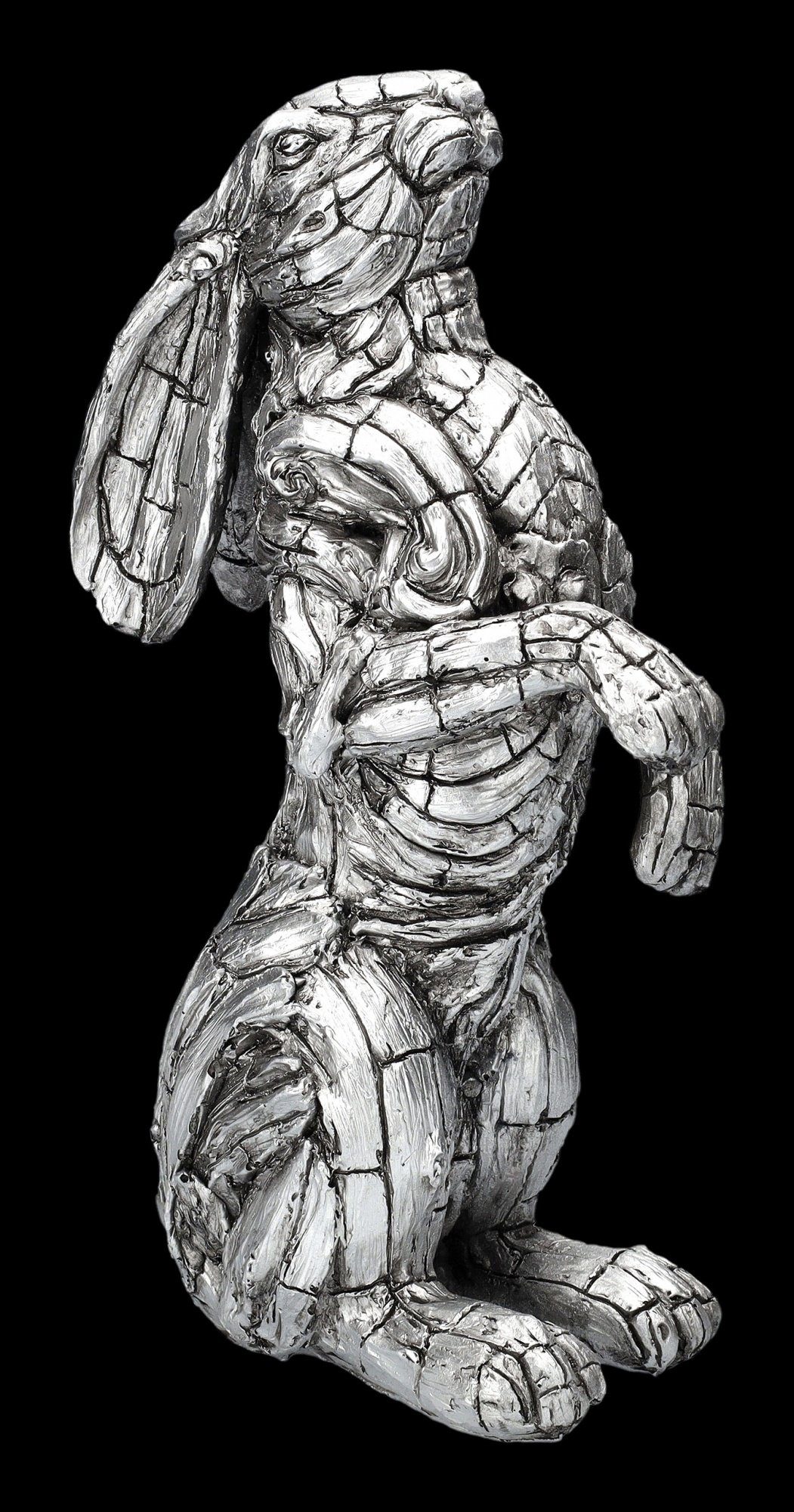 Figuren Shop GmbH Tierfigur Hasenfigur - Holzoptik Silberfarben - Hase Abstrakt Dekofigur