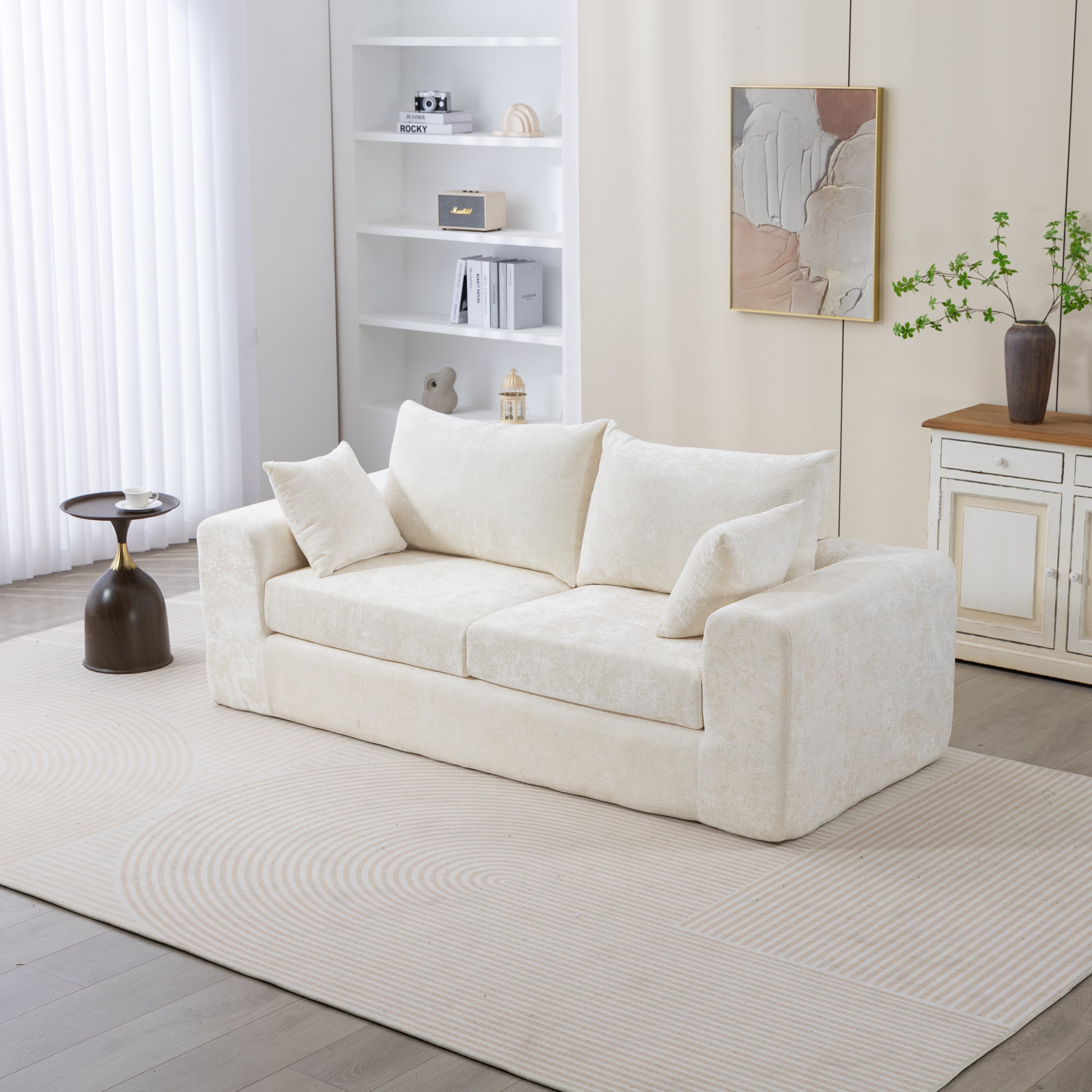 Sinaopus Sofa 2-Sitzer Sofa aus Chenille mit Federpolsterung und Kissen, Montagefreie Wohnzimmer-Couch mit weicher Schaumstoffpolsterung