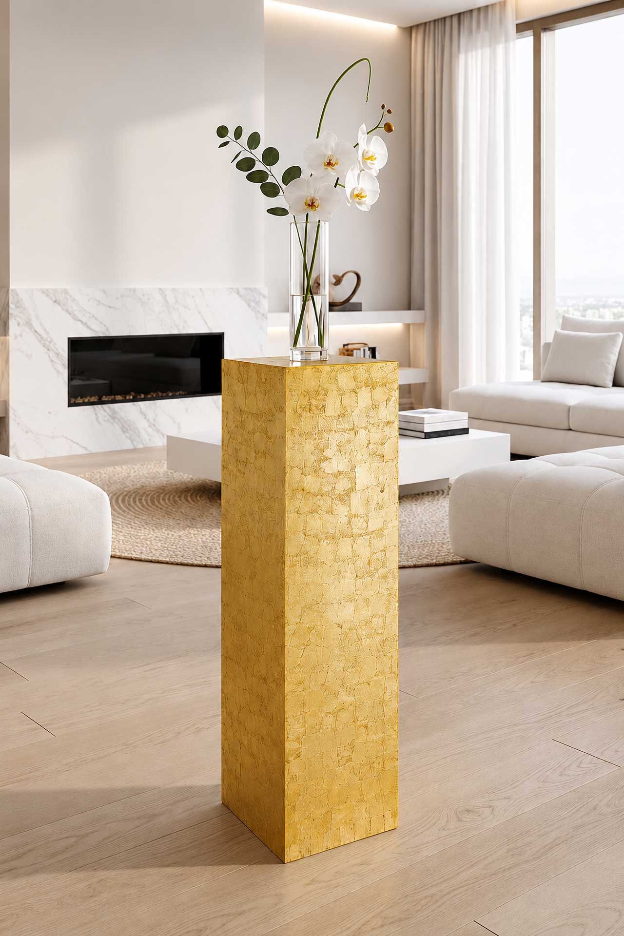 VIVANNO Blumenständer Fiberglas PODEST Säule - Blattgold Blattoptik Hochglanz (1 St), 30x30x100 cm