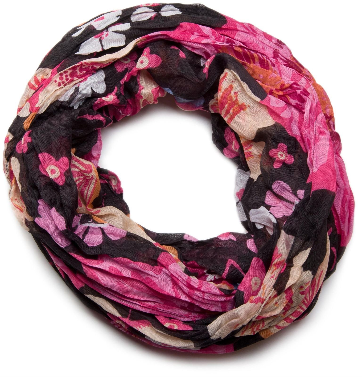 styleBREAKER Loop, (1-St), Loop mit Blumen Allover Print Schwarz-Pink