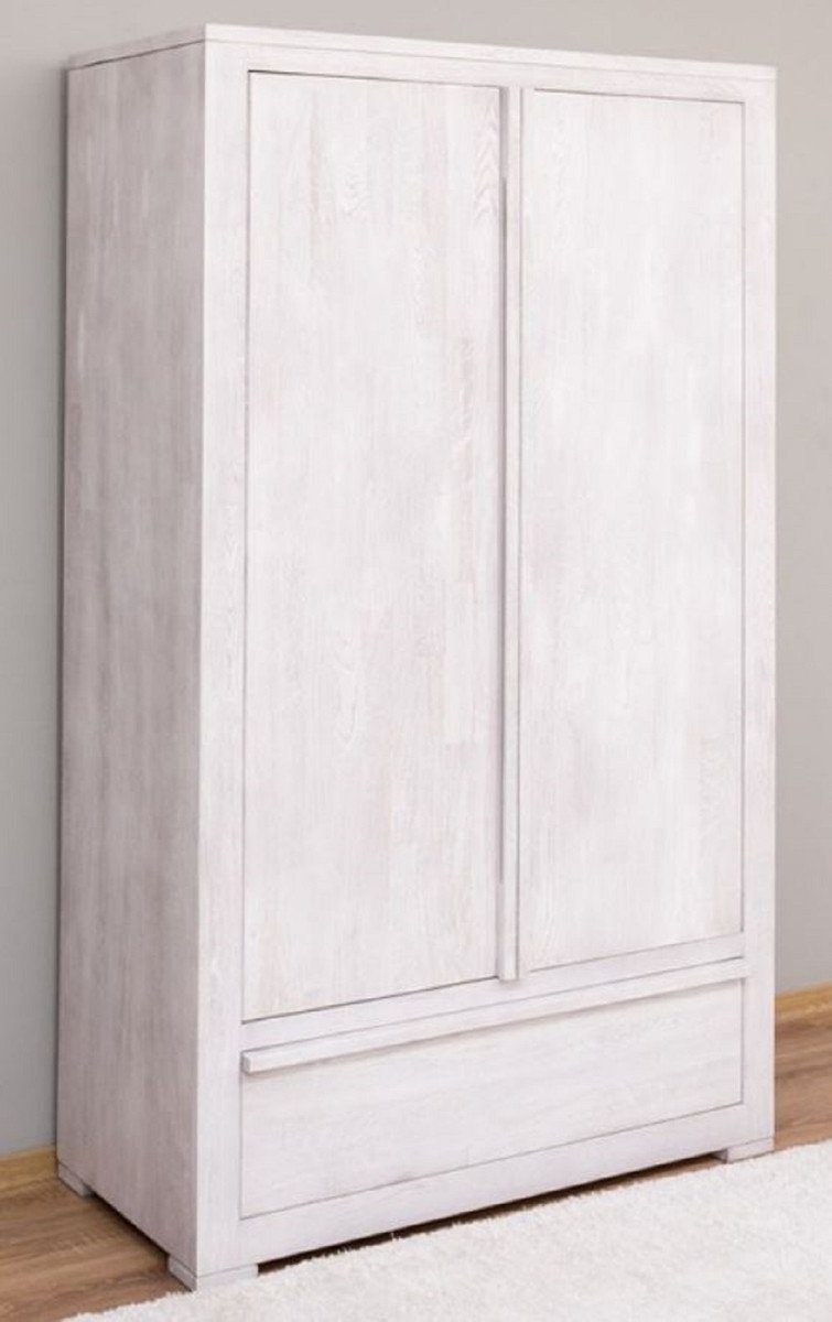 Casa Padrino Kleiderschrank Landhausstil Kleiderschrank Weiß 110 x 53 x H. 190 cm - Massivholz Schlafzimmerschrank mit 2 Türen und Schublade - Landhausstil Schlafzimmer Möbel | Kleiderschränke