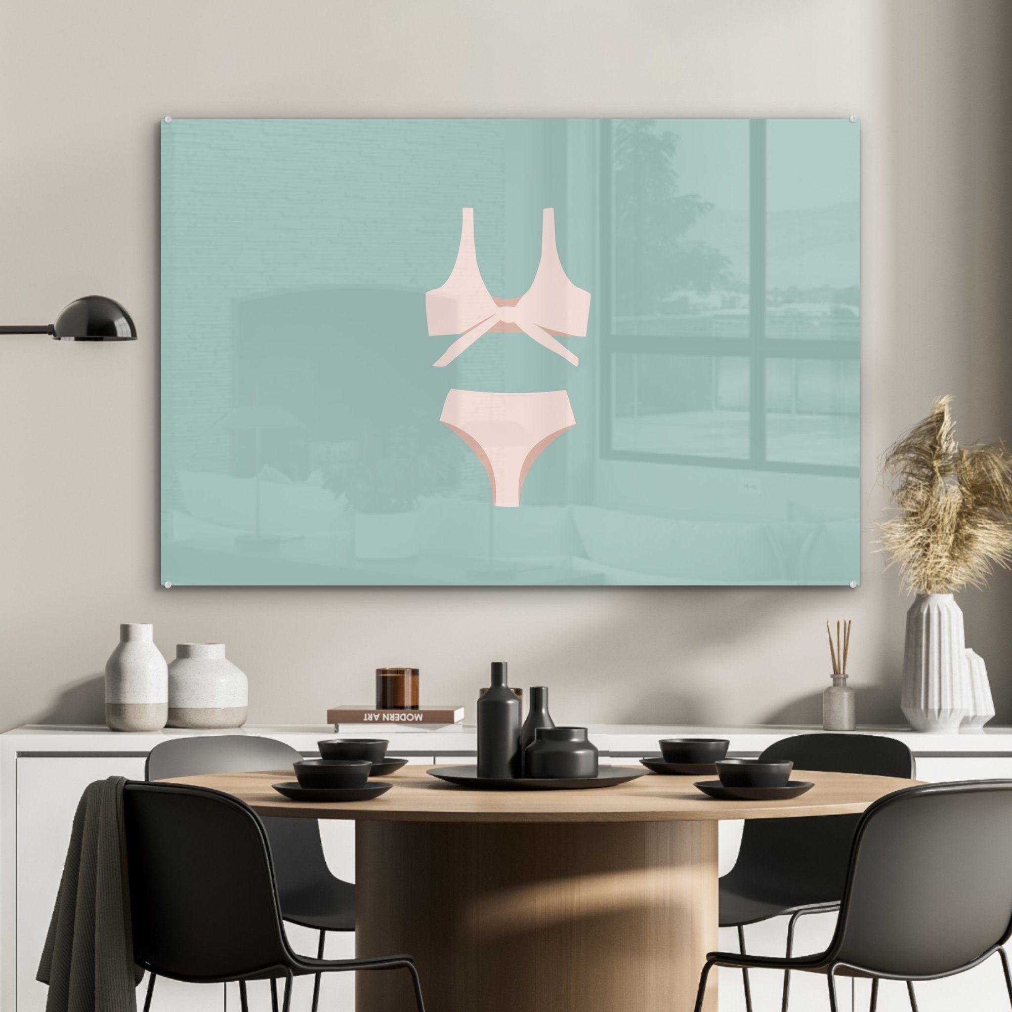 MuchoWow Acrylglasbild Sommer - Hellblau, Wohnzimmer Acrylglasbilder St), (1 Bikini & Schlafzimmer 