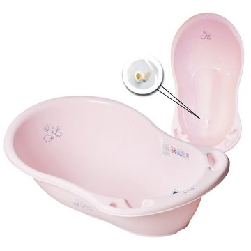 Tega-Baby Babybadewanne 5 TEILE SET H - BUNNIES Rosa - Babybadeset Wanne Pflege Abfluss, (Made in Europe Premium Set), ** Babywanne+ Badesitz + Topf + WC Aufsatz+Hocker**