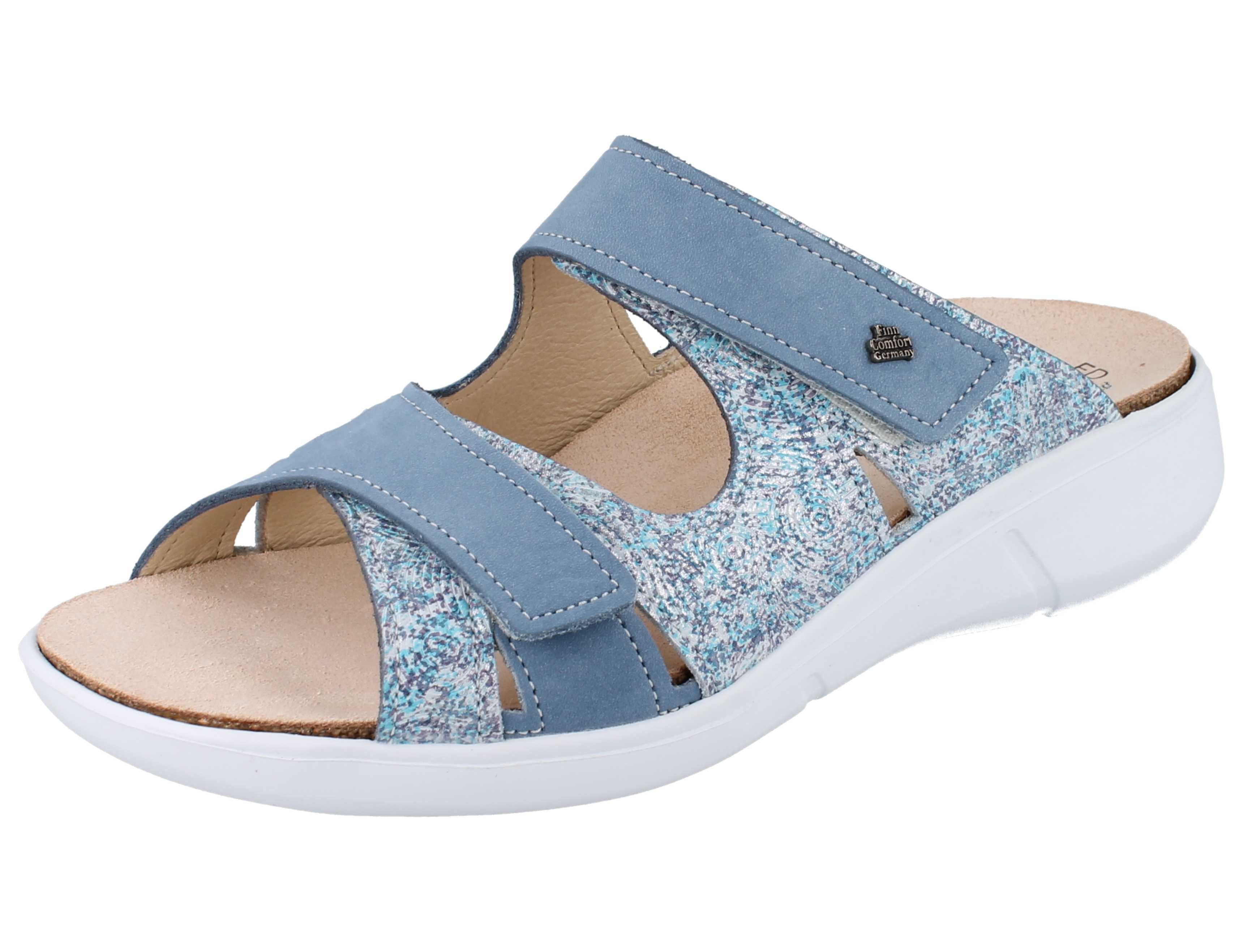 FINN COMFORT Palau Damen Pantolette hellblau gemustert Leder - Größe: Pantolette