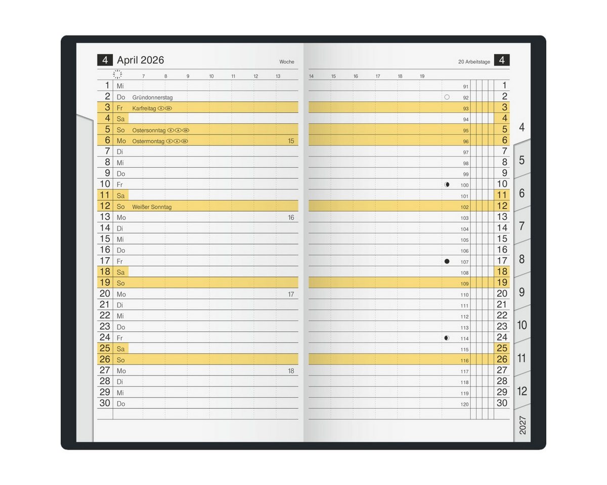 Thumbnail - rido ide Taschenkalender Taschenkalender M-planer 8,7x15,3cm 1 Monat/2 Seiten Kunststoff schwar
