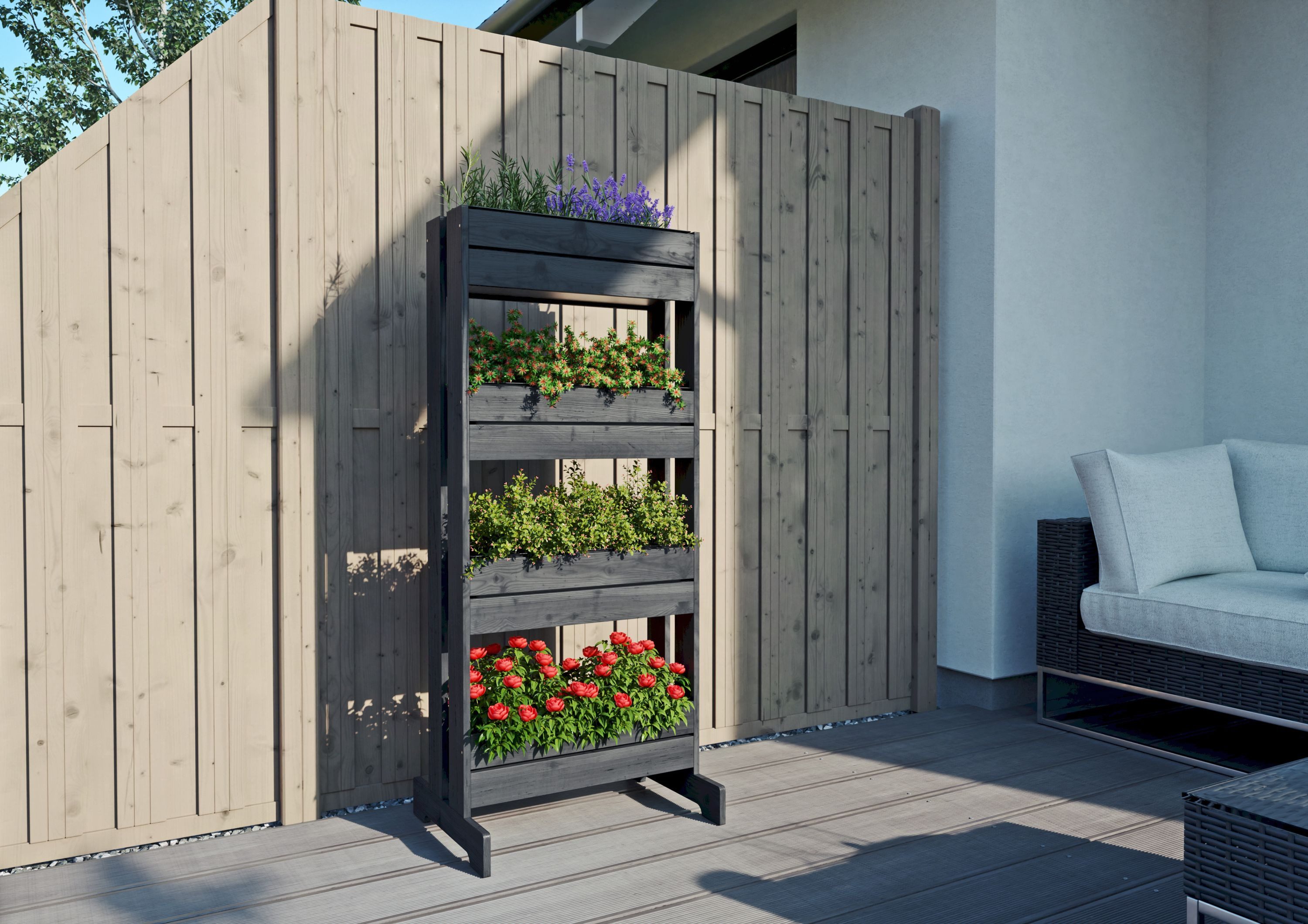 GartenDepot24 Hochbeet Blumenkasten Trennwand Vertikalbeet aus Holz in ANTHRAZIT