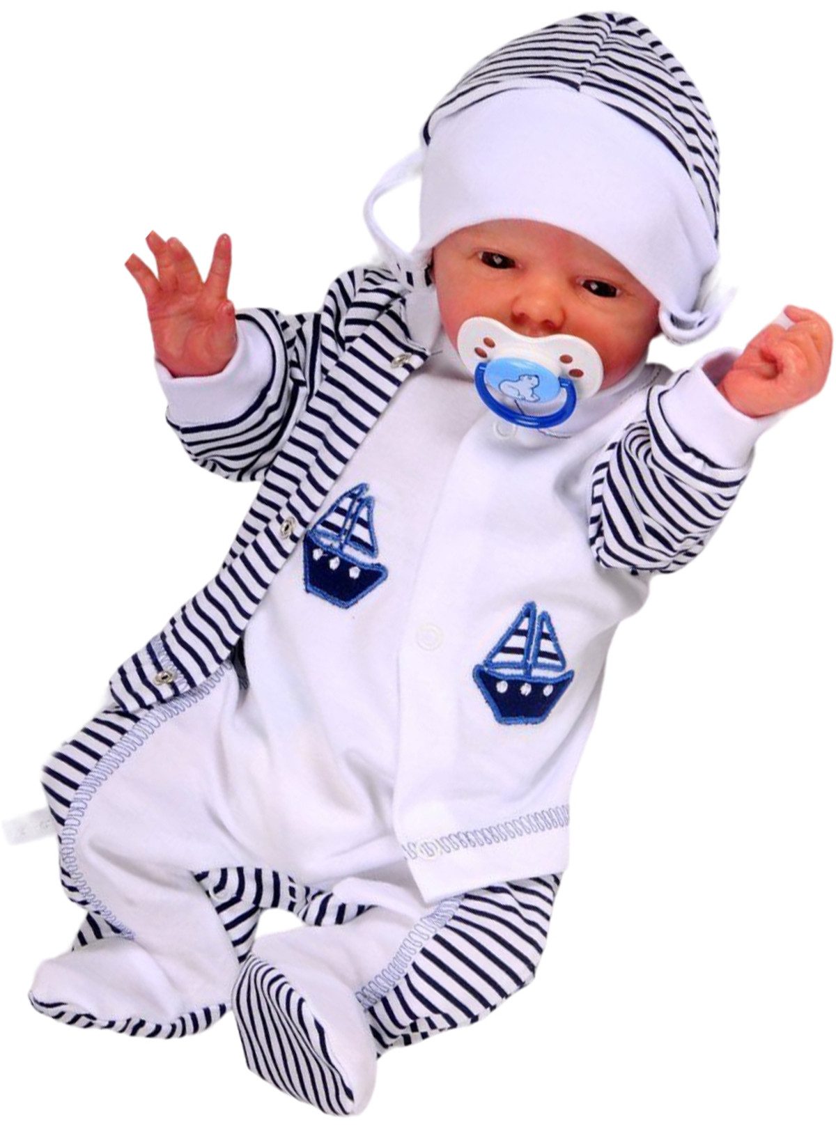 Strampler, Jäckchen & Mütze Strampler Mütze und Hemdchen Set Baby Anzug 3tlg 44 50 56 62 68 74