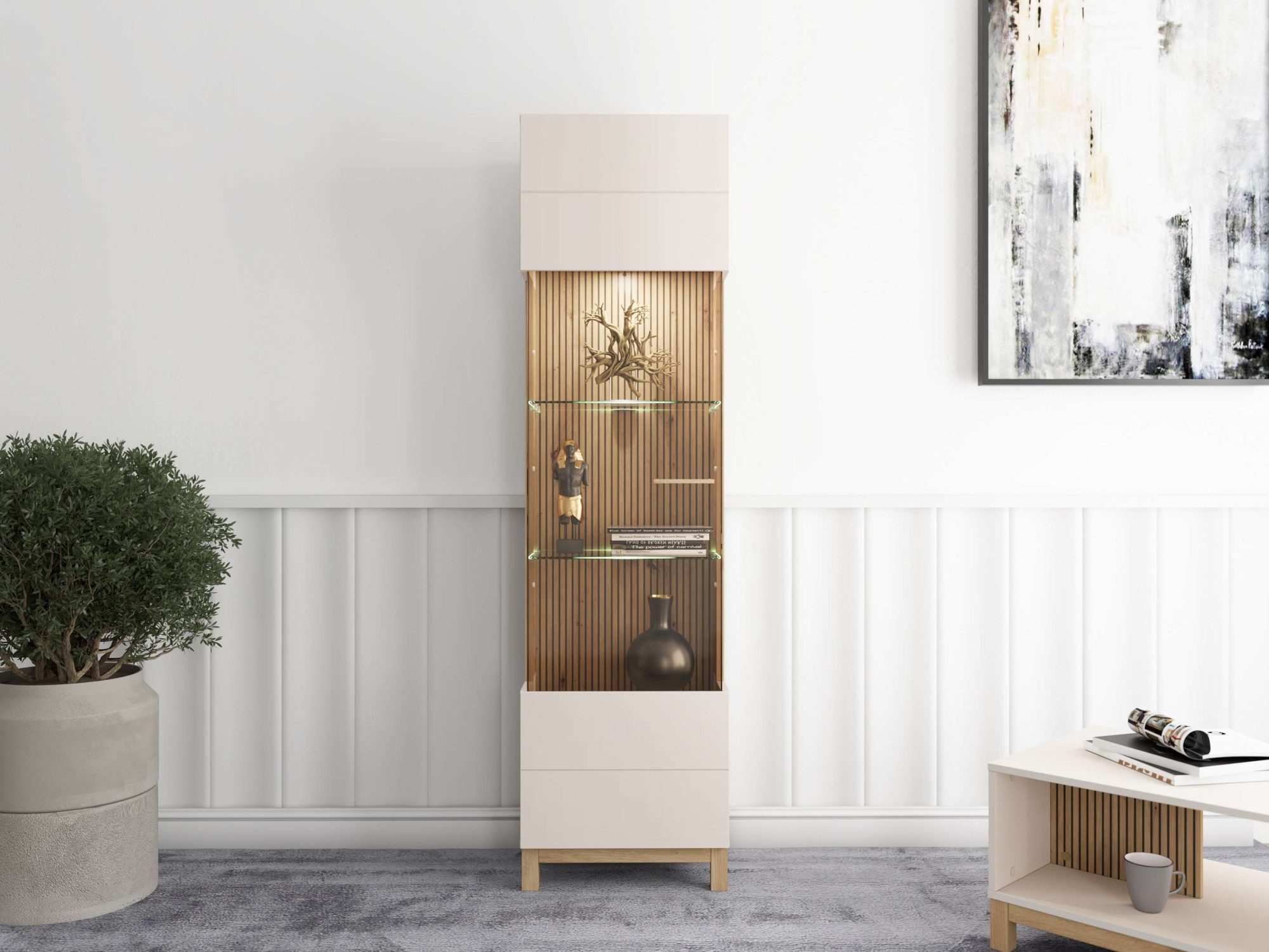 Home affaire Vitrine Essex Vitrinenschrank, Glasschrank, Standvitrine, Highboard 1 Tür, 4 Einlegeböden, 5 Fächer, Gesamtmaße (B/T/H): 51,5/35/191,5 cm
