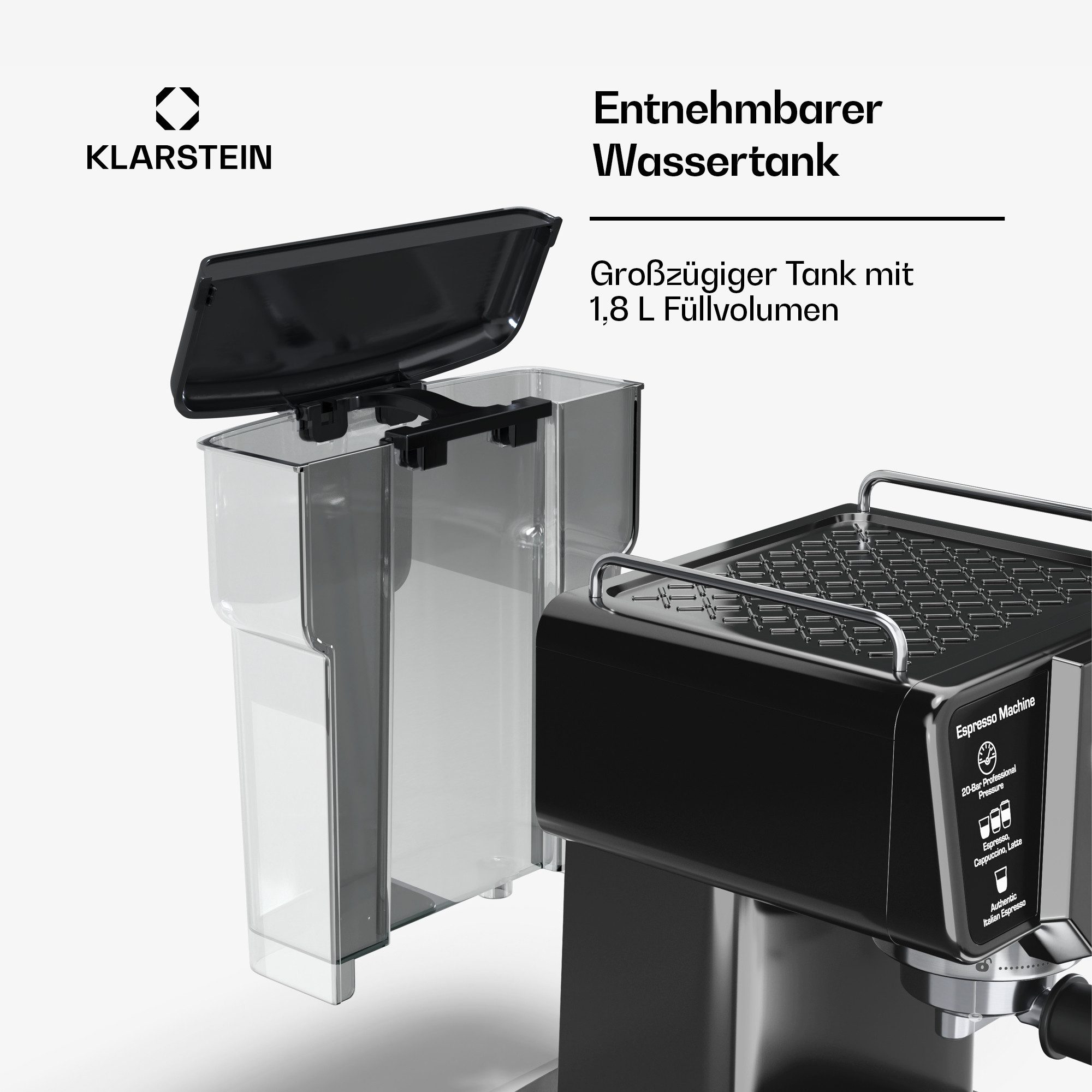 Klarstein Filterkaffeemaschine, 1.8l Kaffeekanne, Edelstahl-Siebträger, Elektrisch 19 Bar Espressomaschine Kaffemaschine Touch