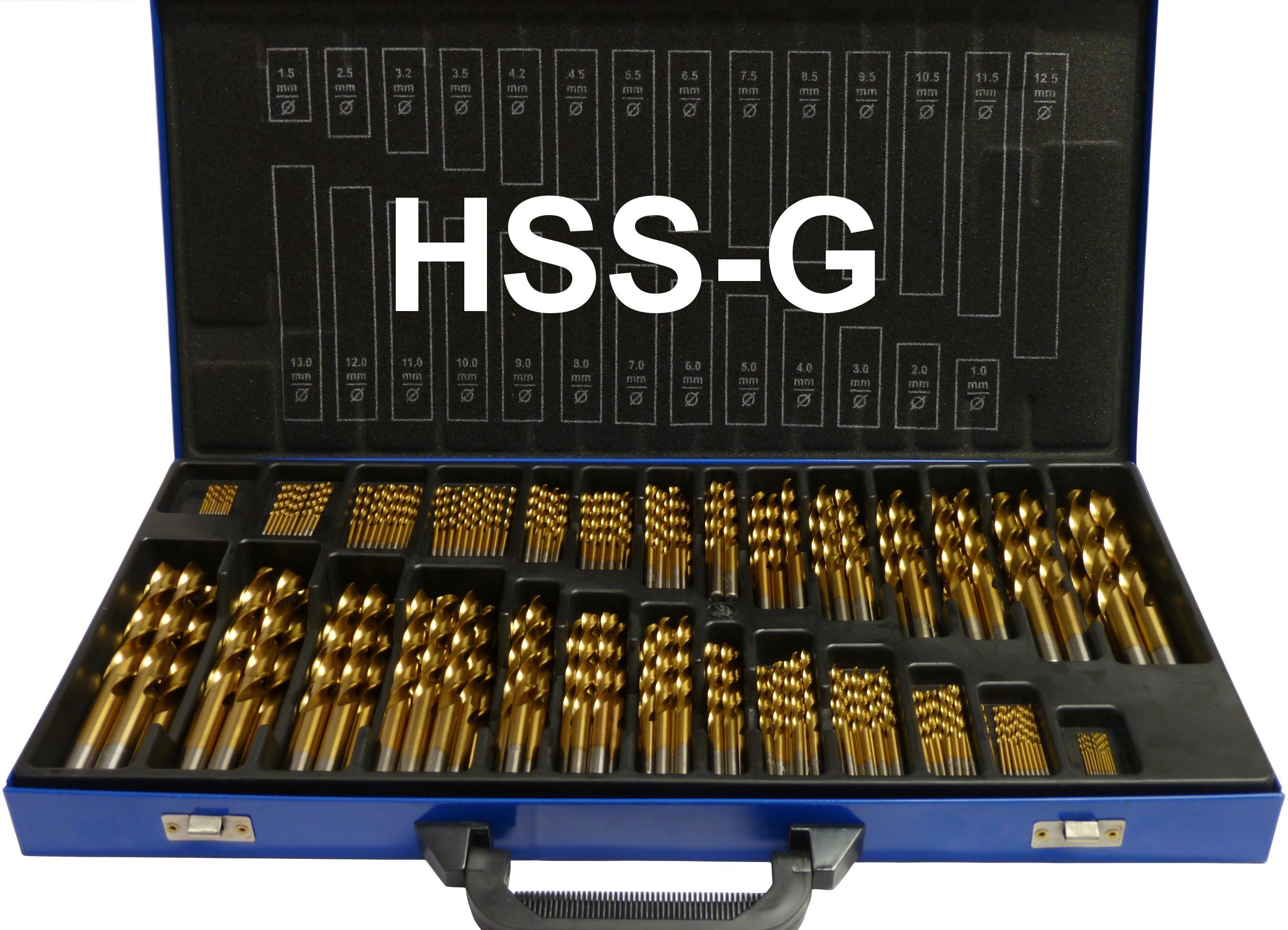 PeTools Metallbohrer Spiral-Bohrer 230 tlg. HSS-G 1-13mm TiN (500) Kreuzschliff DIN1412C, (230-tlg), HSS-G Qualität, titannitridbeschichtet, Kreuzanschliff nach DIN1412C