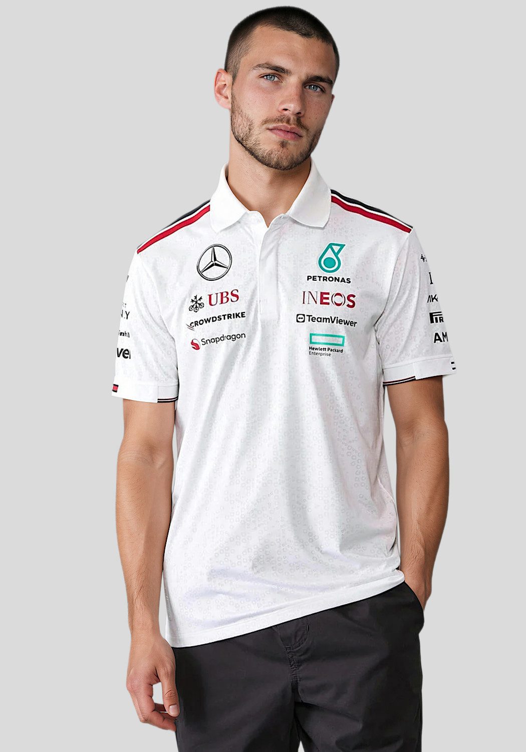Mercedes AMG Petronas Poloshirt F1 Team RP Team Motorsport Polo Shirt Original Teamdesign mit Logos auf Brust, Rücken und Ärmeln