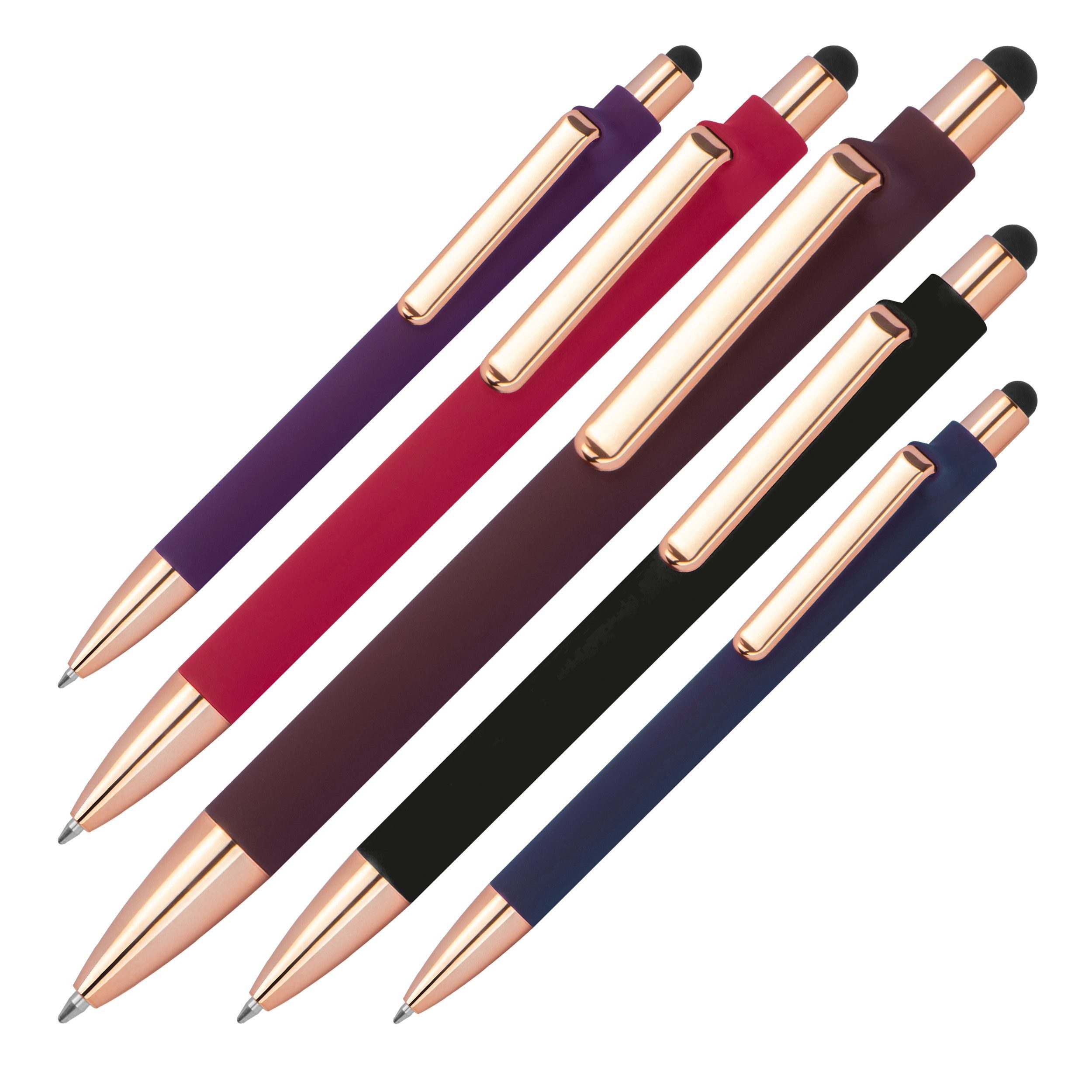 Macma Kugelschreiber 5 Touchpen-Kugelschreiber aus Metall "Roségold-Edition" / gummiert / 5