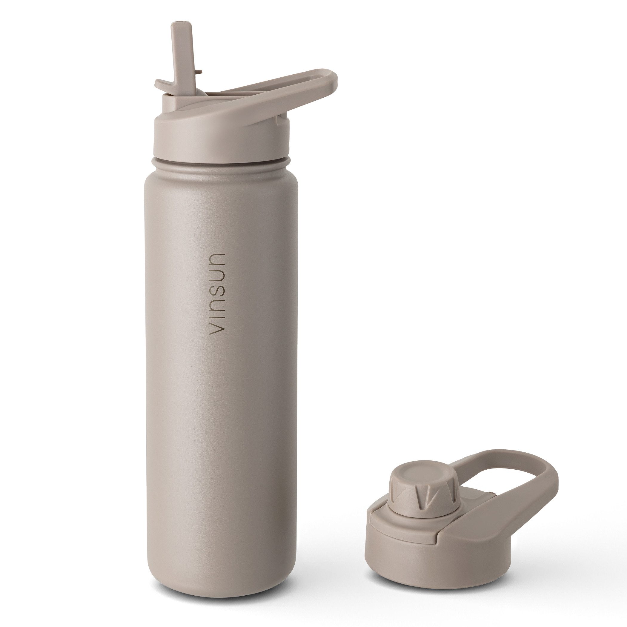 Vinsun Isolierflasche Edelstahl Trinkflasche 750ml Strohhalm - 2 Deckel Thermoflasche, BPA frei, doppelwandig, auslaufsicher, bruchsicher, geruchsneutral