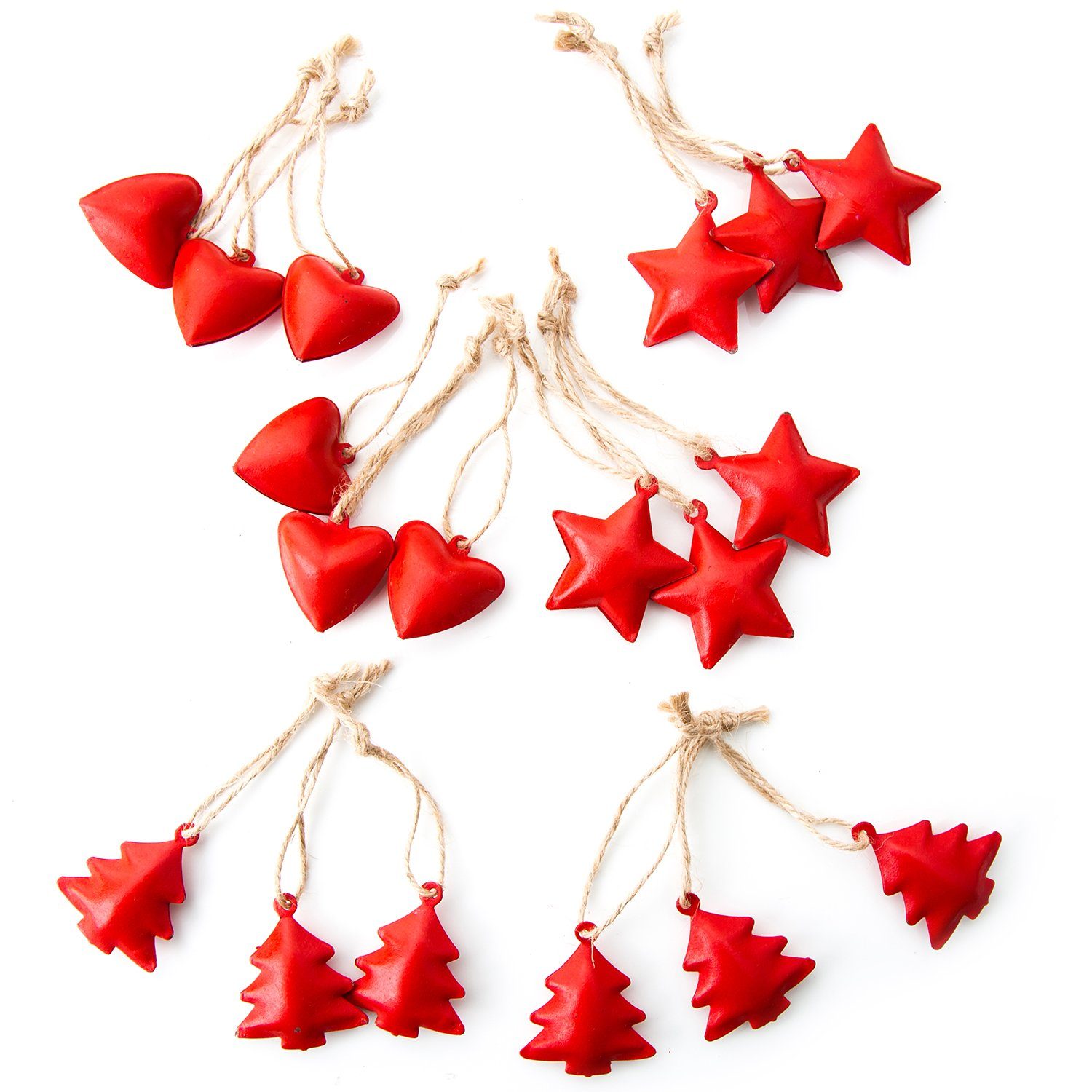 Baumbehang Großes Weihnachtsanhänger Set 6x3 Herz Stern Baum