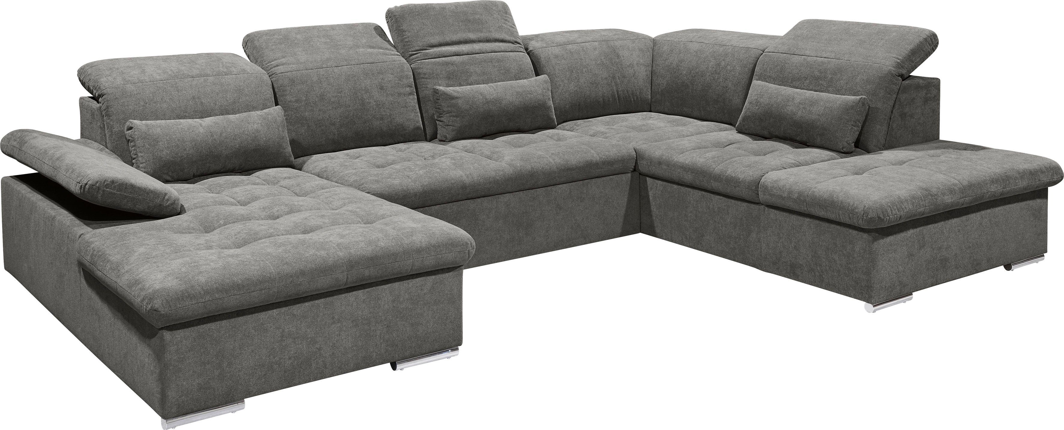 ED EXCITING DESIGN Wohnlandschaft Wayne U-Form mit Bettfunktion, Bettkasten, Arm- und Kopfteilverstellung & 3 Nierenkissen